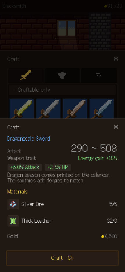 The forge, crafting gear from materials the parties brought back.